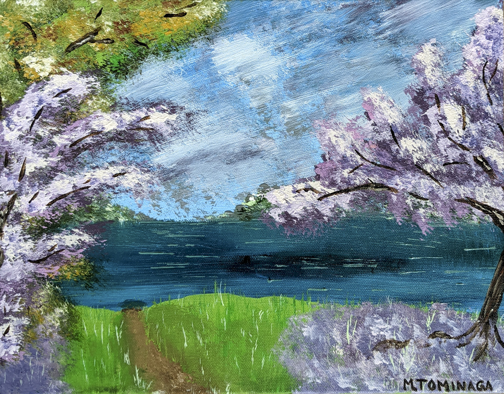 Lake Scene with Lilac Trees