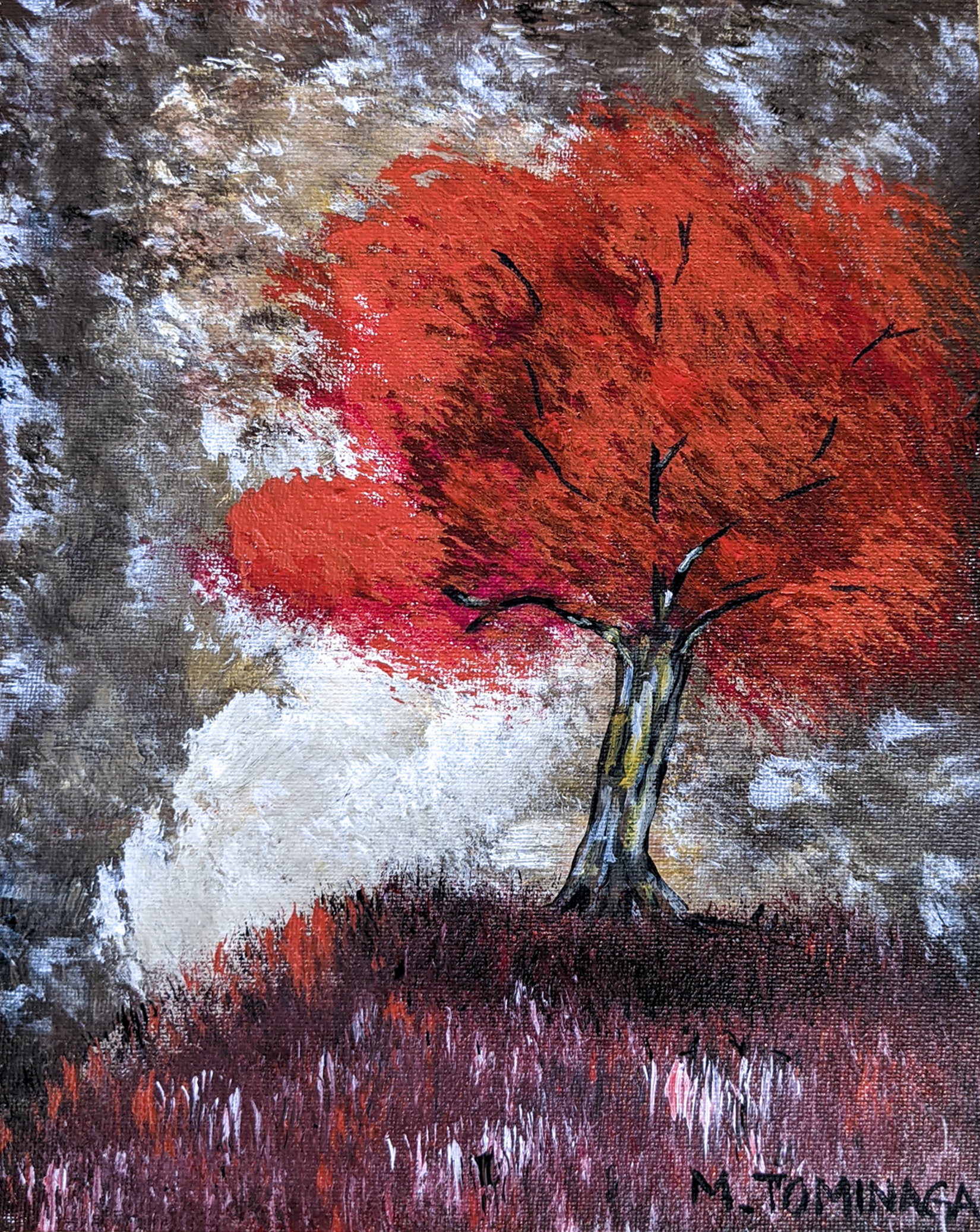 Autumn Scene with Red Tree
